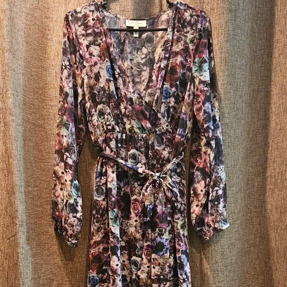 Jessica Simpson Long Sleeve Hi-Low Purple Multi Floral Dress